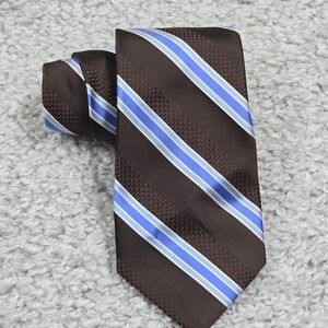 Bugatti Neck Tie‎ Brown Blue Striped 100% Silk Career Business Office Preppy